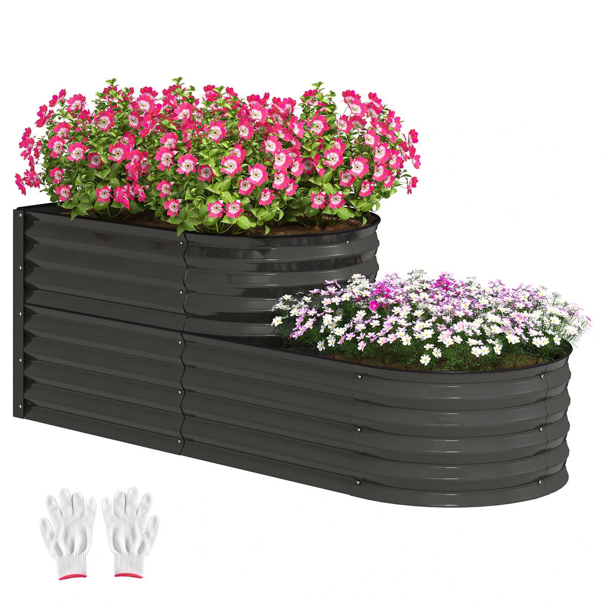 Two Tier Galvanised Steel Garden Planter Dark Grey by Outsunny