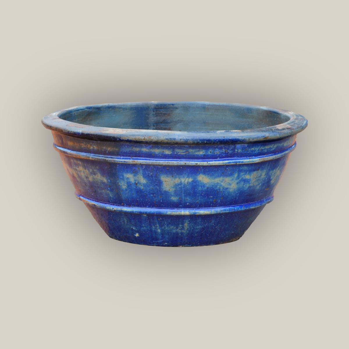 1-729R19 - Midnight Blue Rustic Low Bowl Ceramic Planter - 29" x 29" x 14" | Midnight Blue