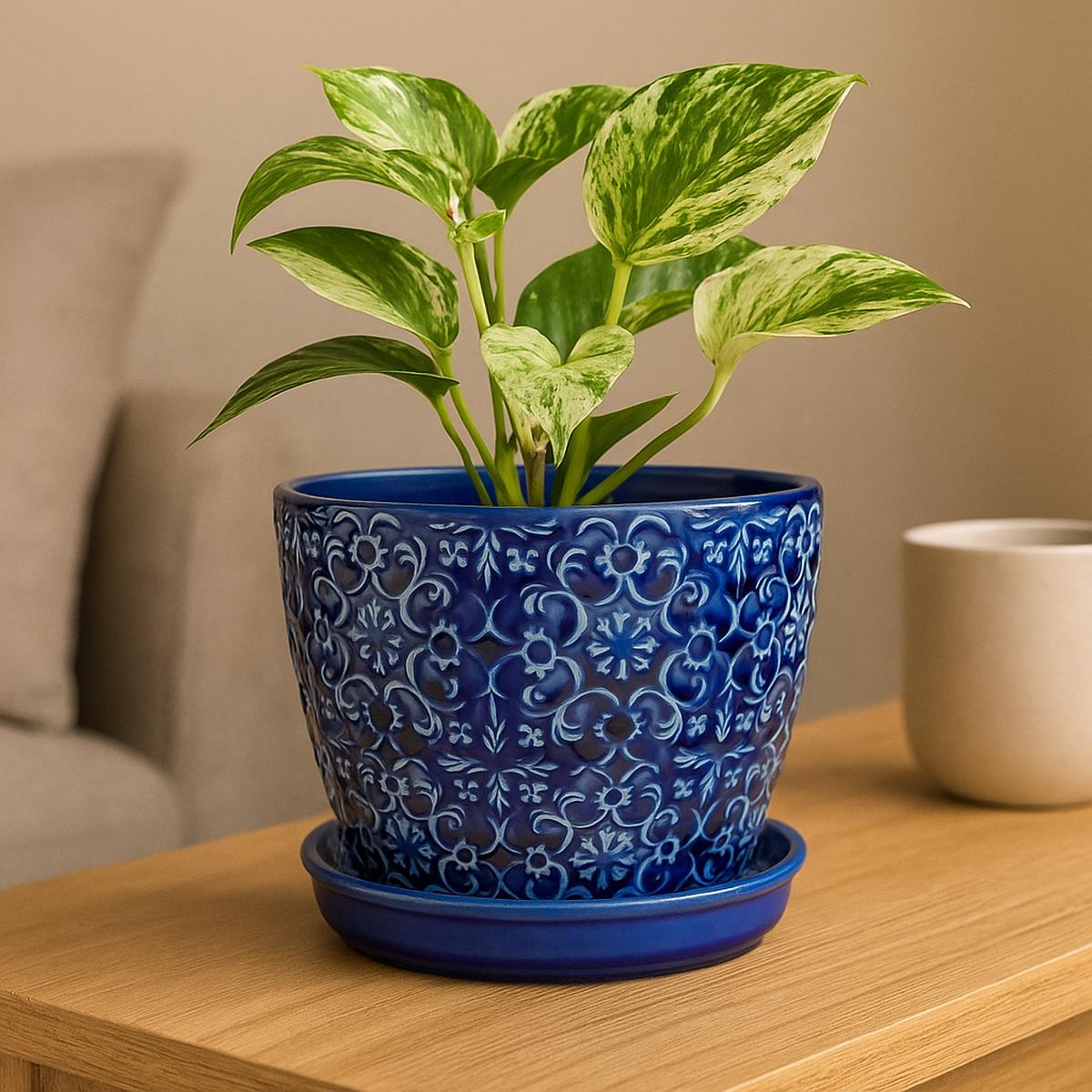 6 inch Blue Ceramic Mediterranean Bell Pot