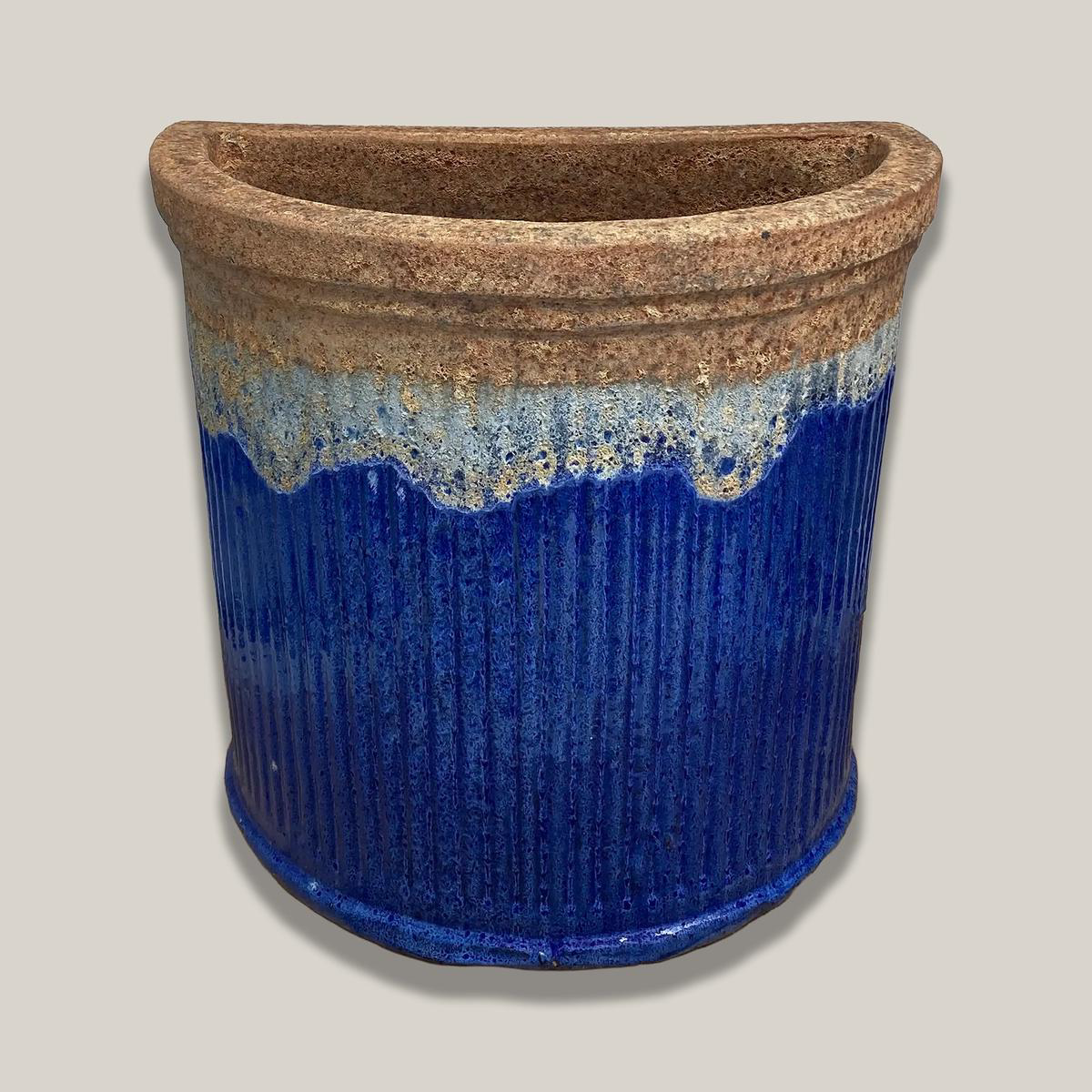 8837S51 8211 AngkorBlue Half Round Ceramic Wall Planter