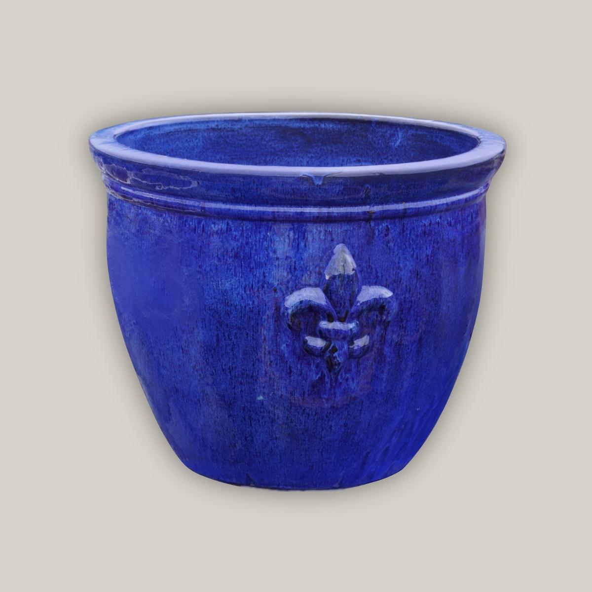 8455N8 - Blue Fleur de Lis Double Rim Ceramic Planter - 25" x 25" x 21" | Blue