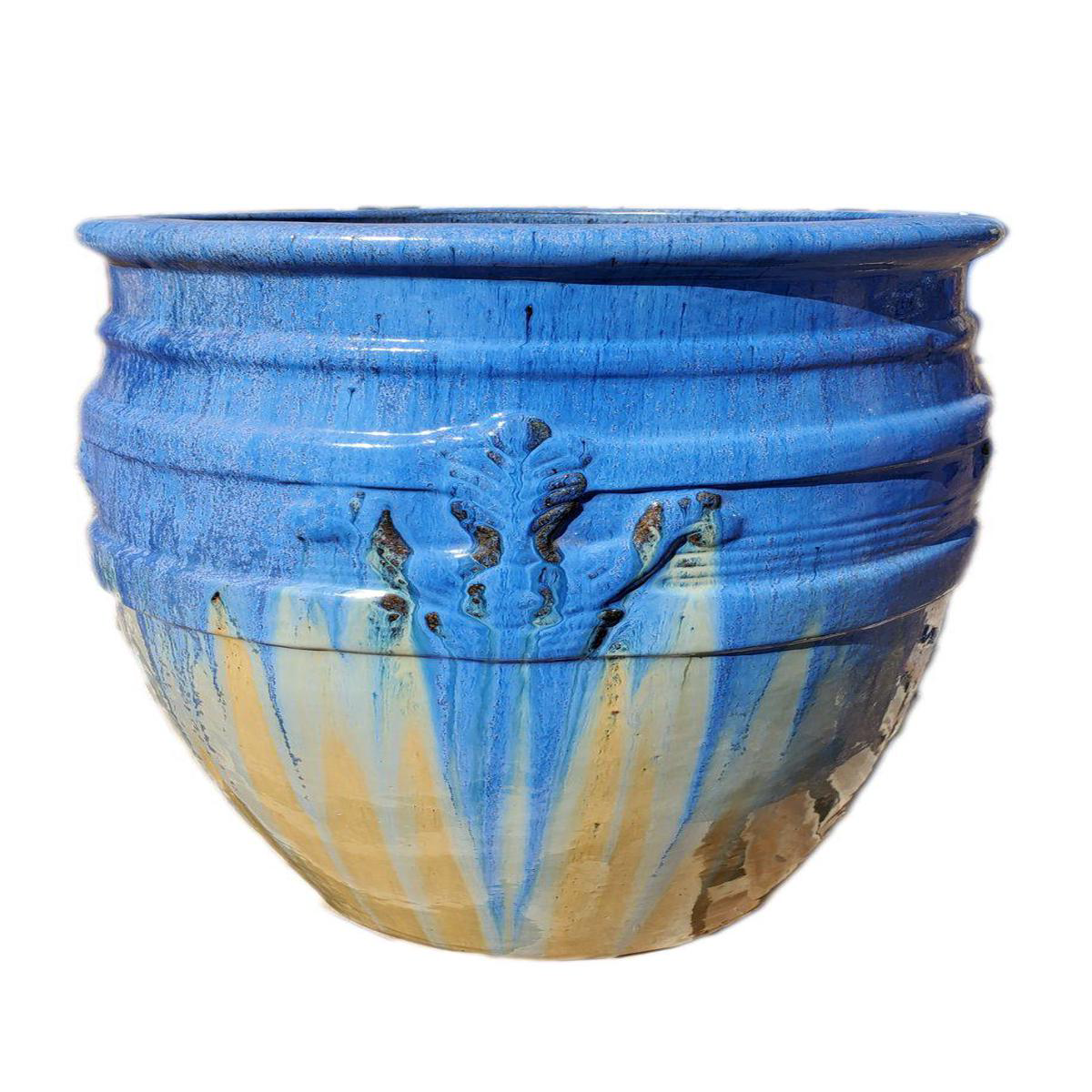 9869P98 8211 BlueBurnt Cream Lined Fleur de Lis Ceramic Planter 8211 178221 x 178221 x 248221