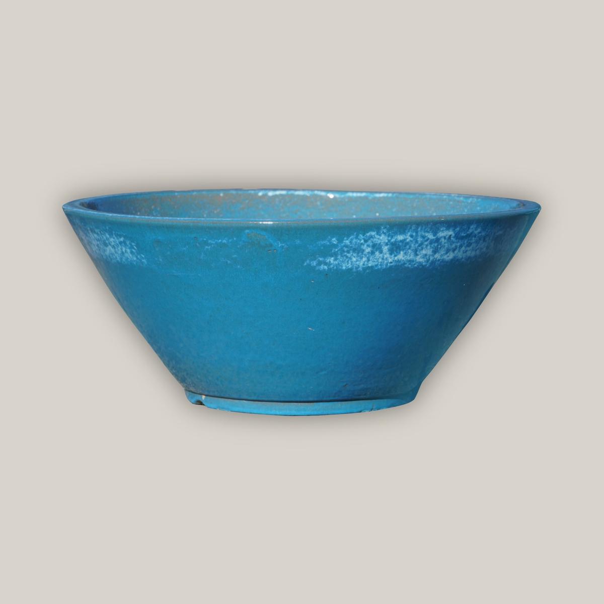 372L52FS - Cream on Sky Blue Low Wide Planter - 12" x 12" x 4" | Cream on Sky Blue