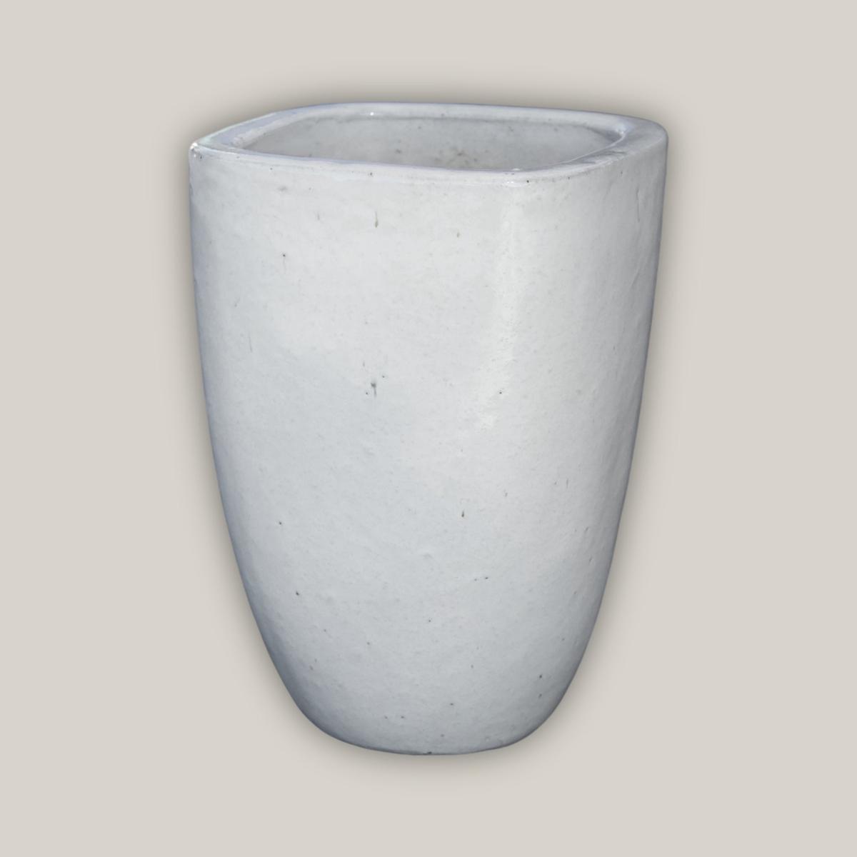 6027H25 - White Milan Rounded Edge Square Pot - 8" x 8" x 11" | White | Ceramic
