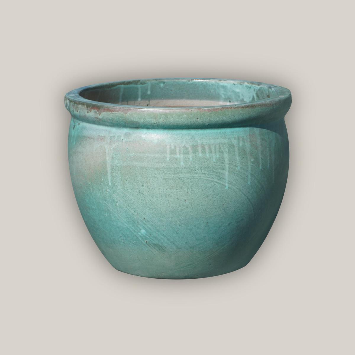 6110 - Glazed Teal Round Rim Bullet Planter - 19" x 19" x 16"