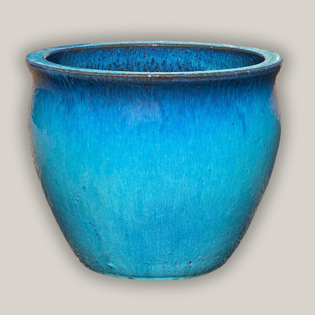 6108H1 - Turquoise Slanted Rim Modern Round Pot - 17" x 17" x 18"