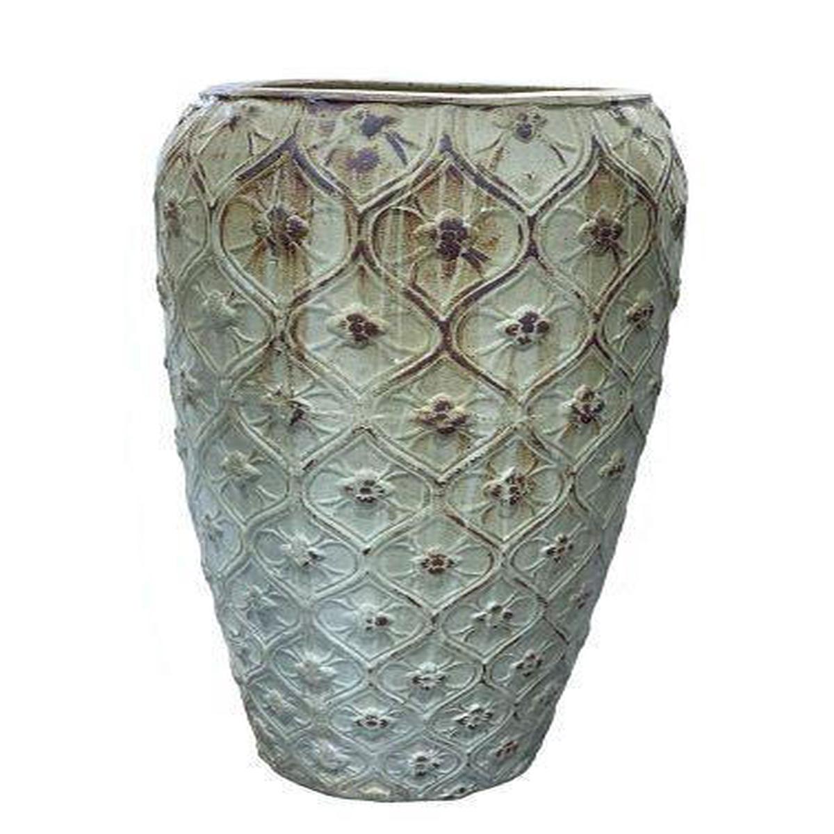 8402S47 - Lucky Flower Ceramic Planter - Tuscany Blue | 19" x 19" x 35"
