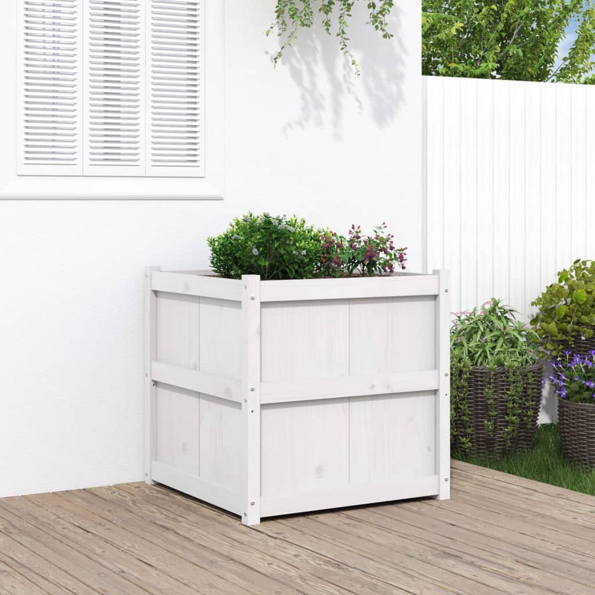 vidaXL Garden Planter White 70x70x70 cm Solid Wood Pine