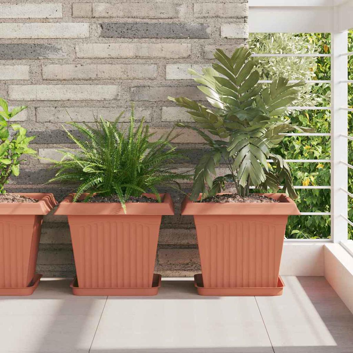 vidaXL Square Flower Pot 24 pcs Brick Red 33 x 33 x 26 cm Plastic