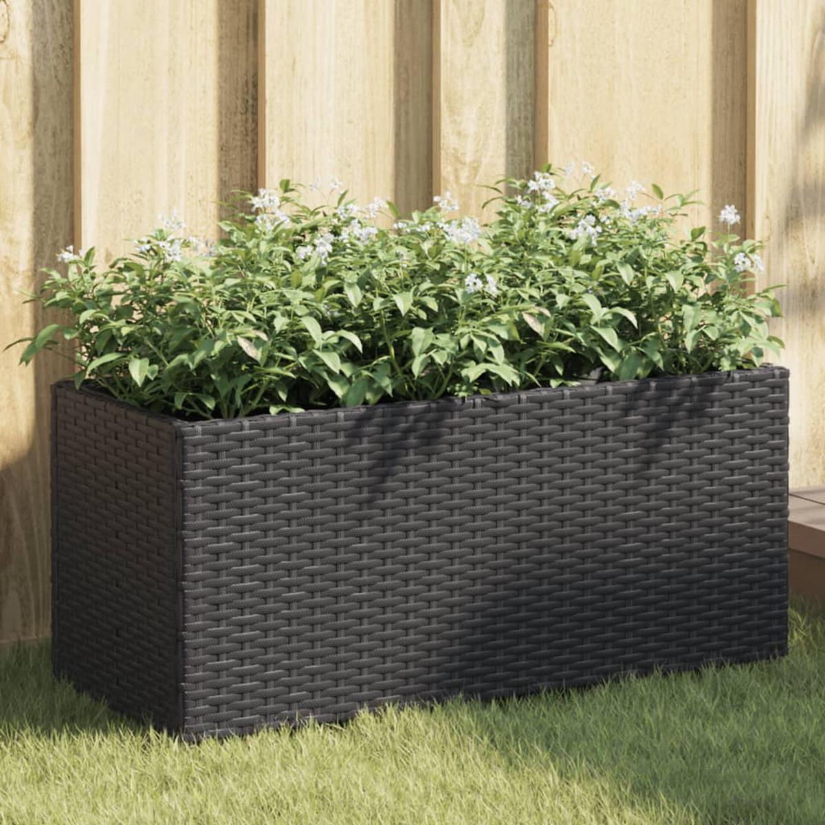 vidaXL Garden Planter with 2 Pots Black 72x30x32 cm Poly Rattan