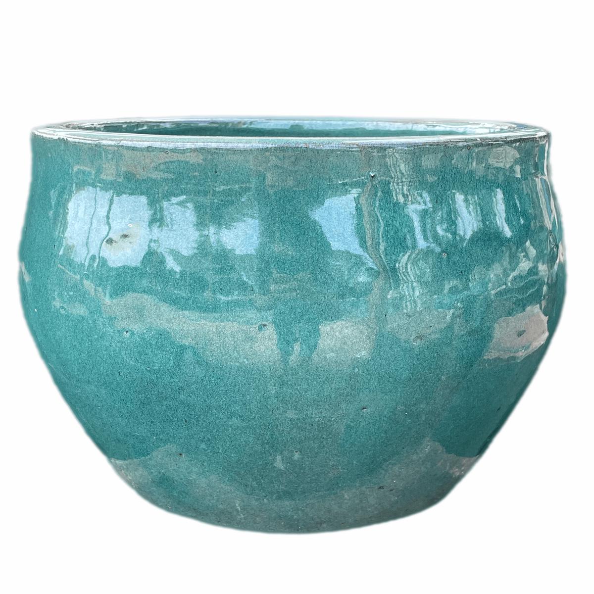 232M59 - Round Belly Ceramic Pot - 20" x 20" x 20" / Marble Green