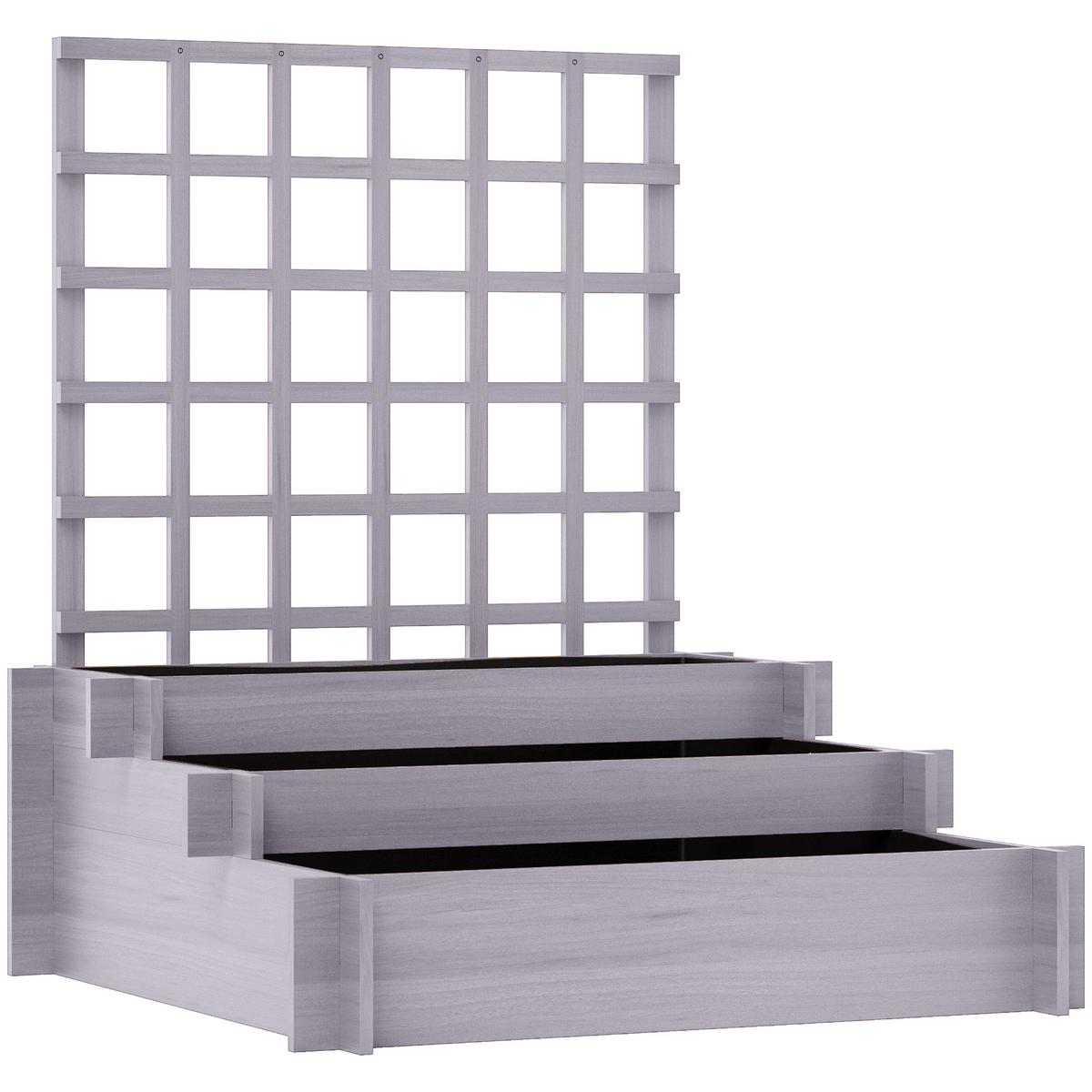 3 Tier Wooden Garden Planter With Trellis For Climbing Plants Raised Bed Grey
