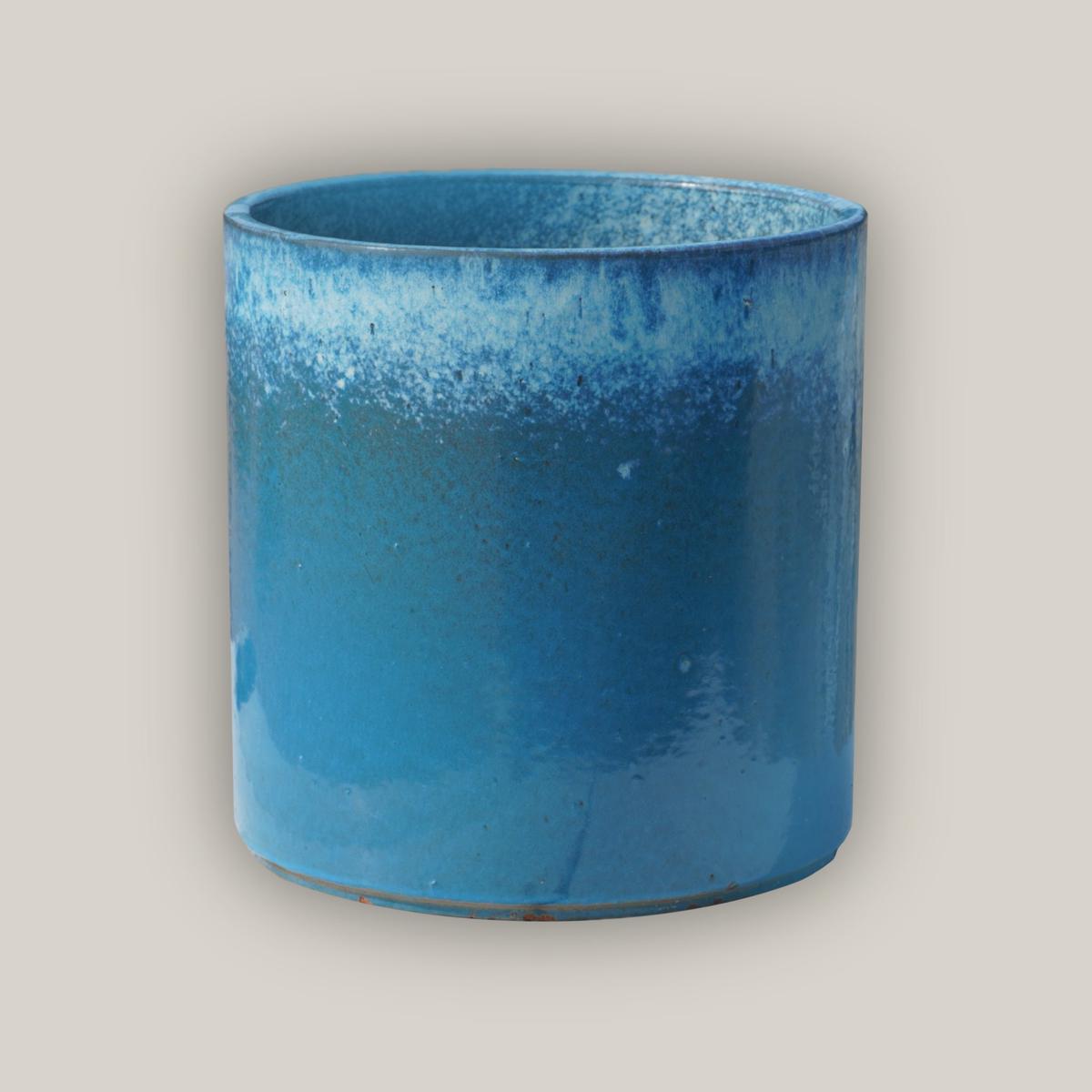 3101L52 - Cream/Sky Blue Short Cylinder Planter - 14" x 14" x 14" | Cream/Sky Blue