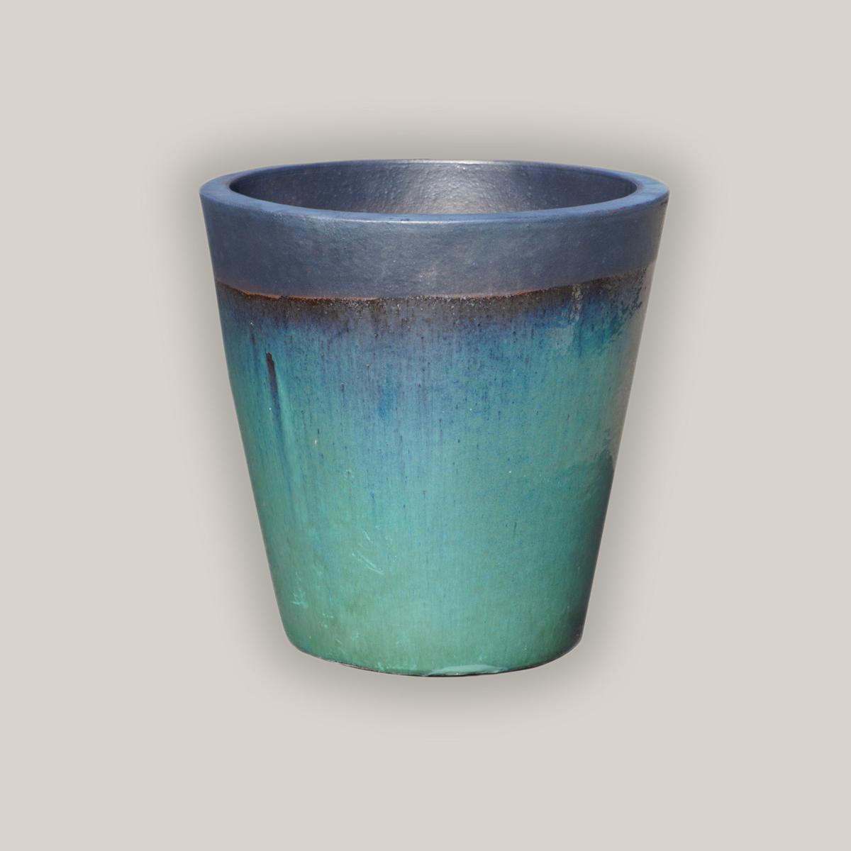 6024H6 - Matte Black/Turquoise Cone Planter - 14" x 14" x 14" | Matte Black/Turquoise | Ceramic