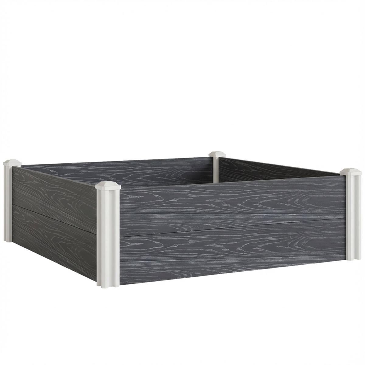 Vinyl Raised Garden Bed Kit, 3 x 3 x 1ft Modular Elevated Garden Box with Slotting Legs and Open Bottom, Dark Grey