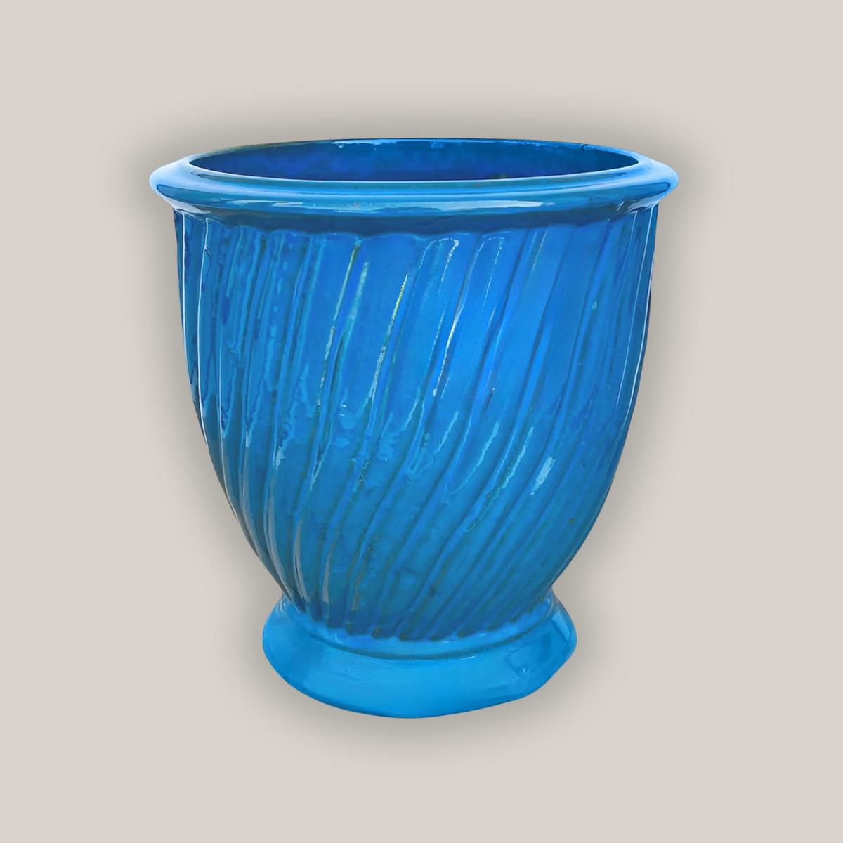3080L37 - Sky Blue Ceramic Ridged Urn - 14" x 14" x 14" | Sky Blue