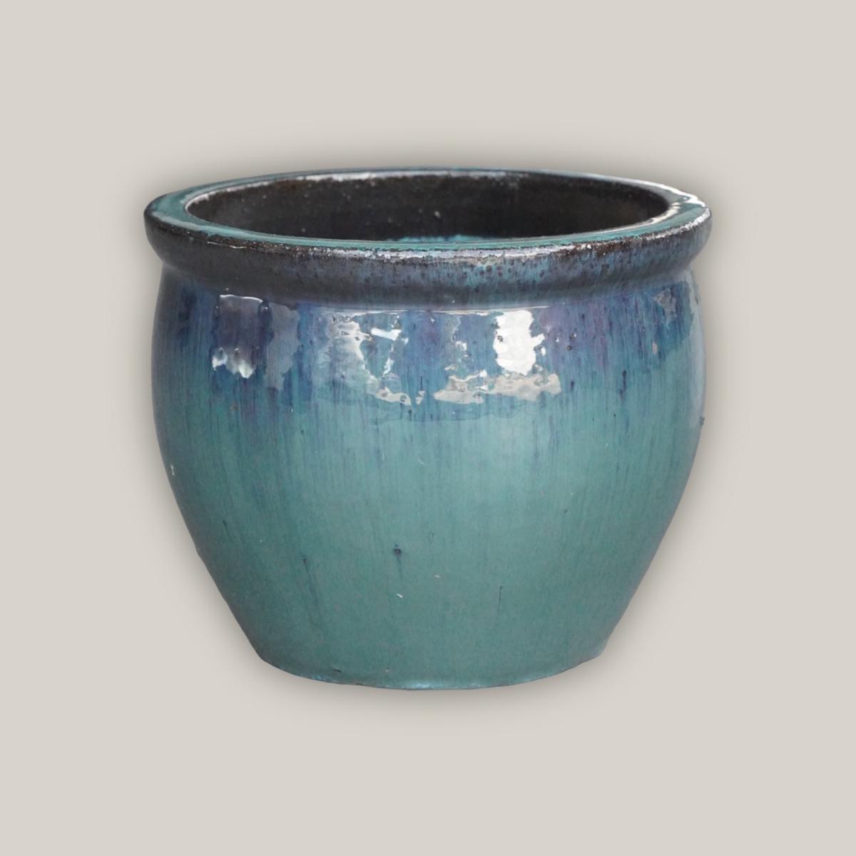 6110H1 - Turquoise Round Rim Bullet Planter - 13" x 13" x 14.5"