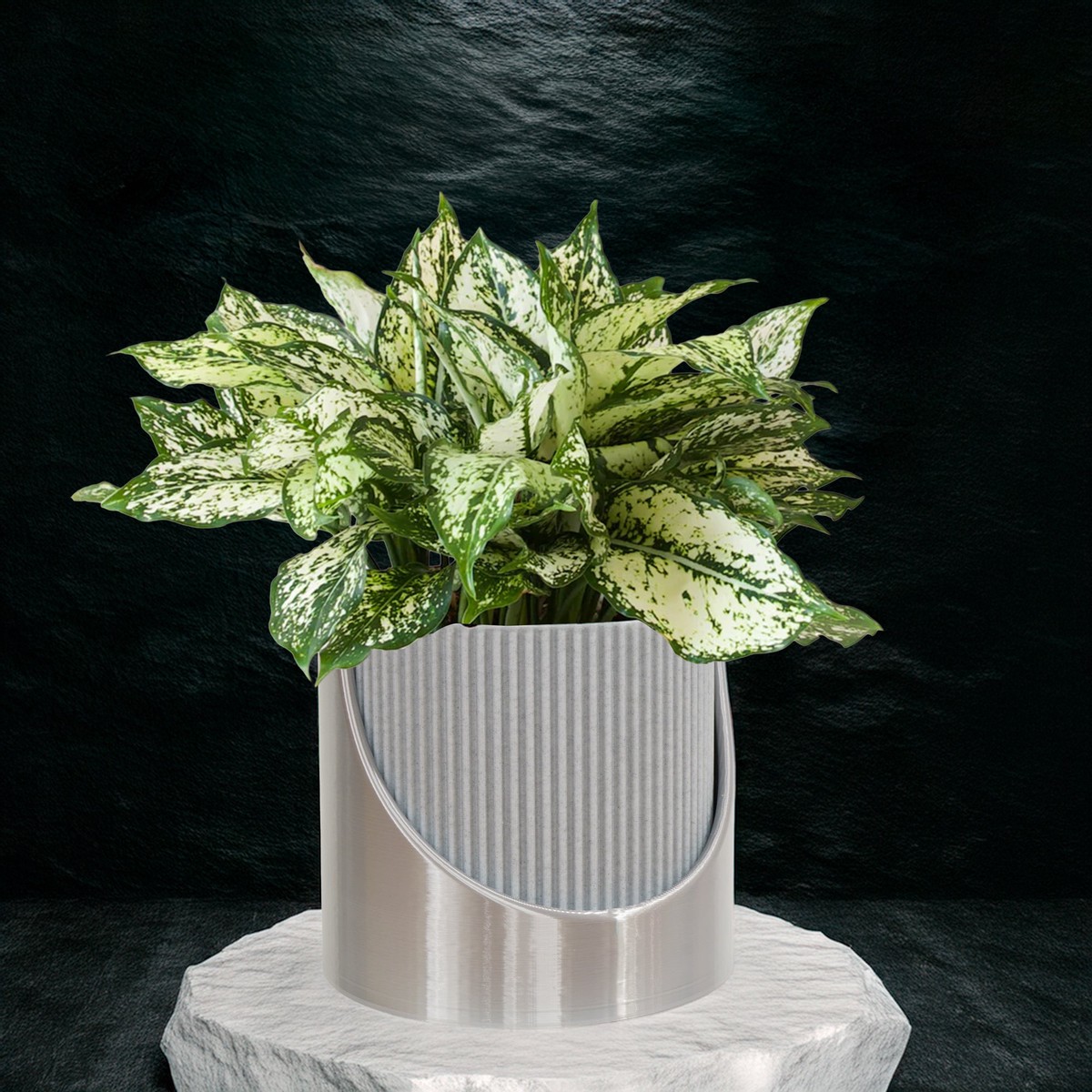 4 Inch Self Watering Planter Large Indoor Outdoor Plant Pot With Drainage Terracotta Green Beige Modern Ribbed Design 4BeigeBeige