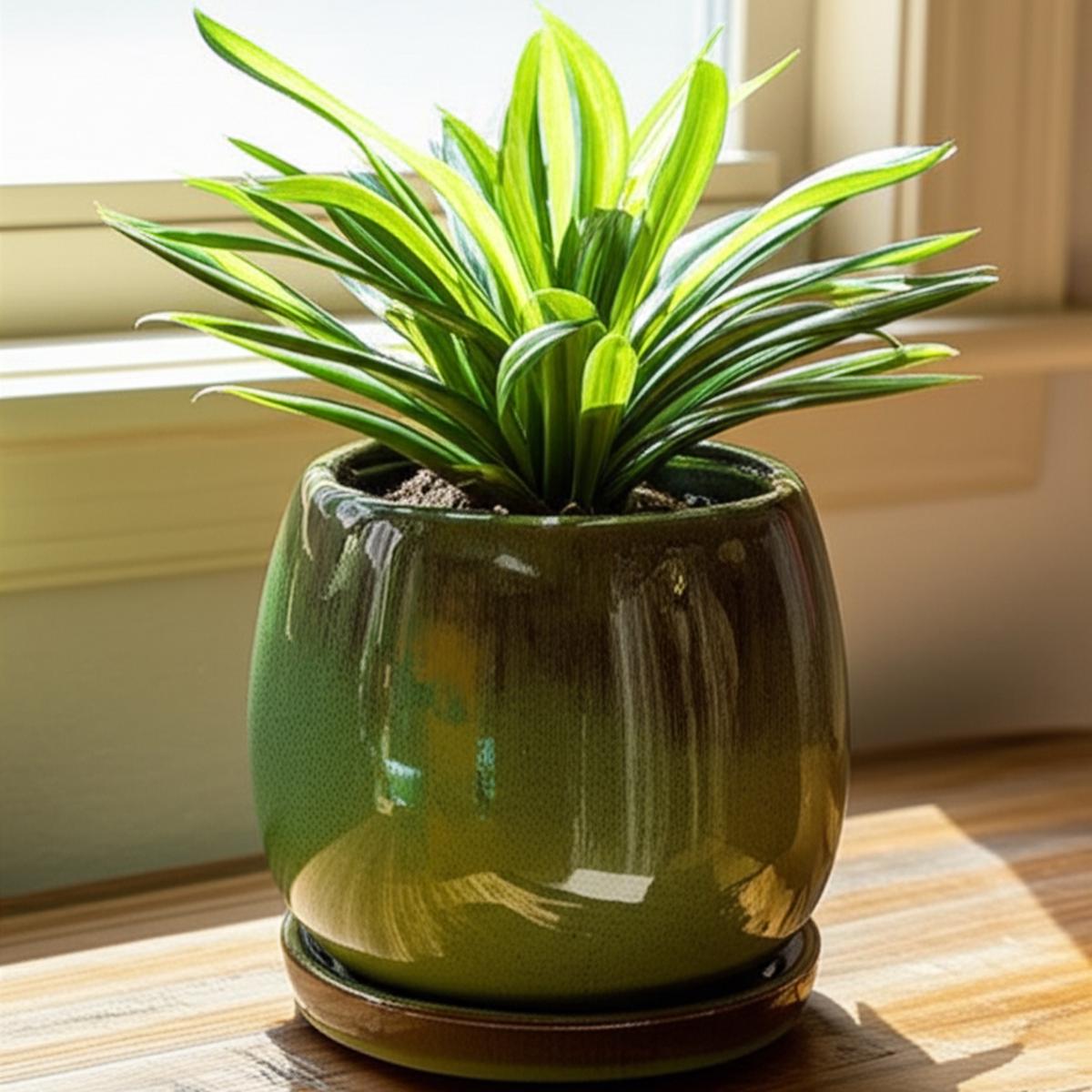 6 inch Verdant Green Ceramic Pot with Saucer