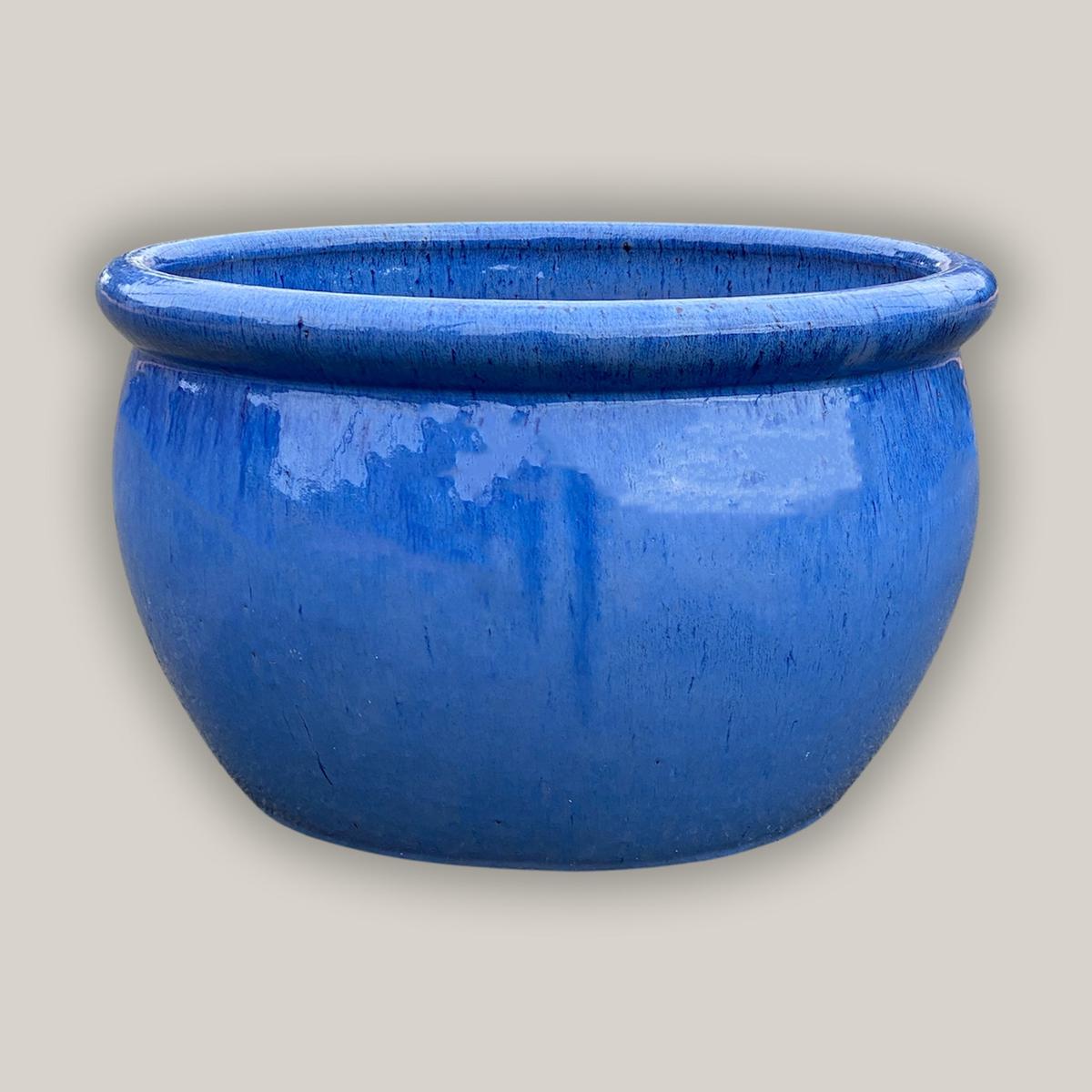 6022H47 - Blue Round Rim Low Bowl - 30" x 30" x 18" | Blue | Ceramic