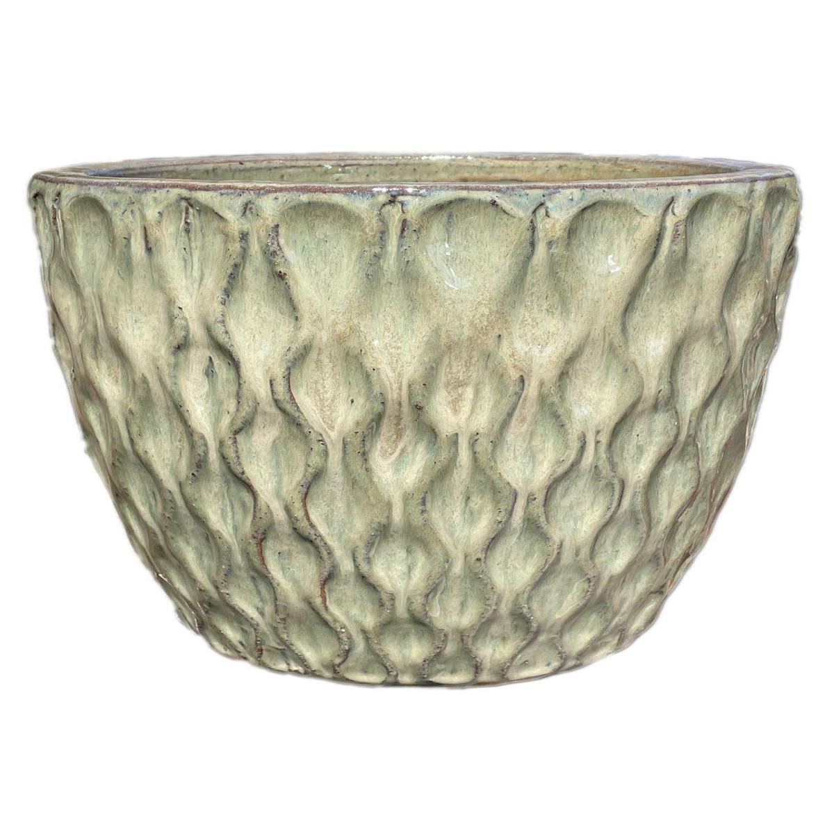 9780C18 - Gray Garden Ceramic Wavy Round Planter - 14" x 14" x 13"