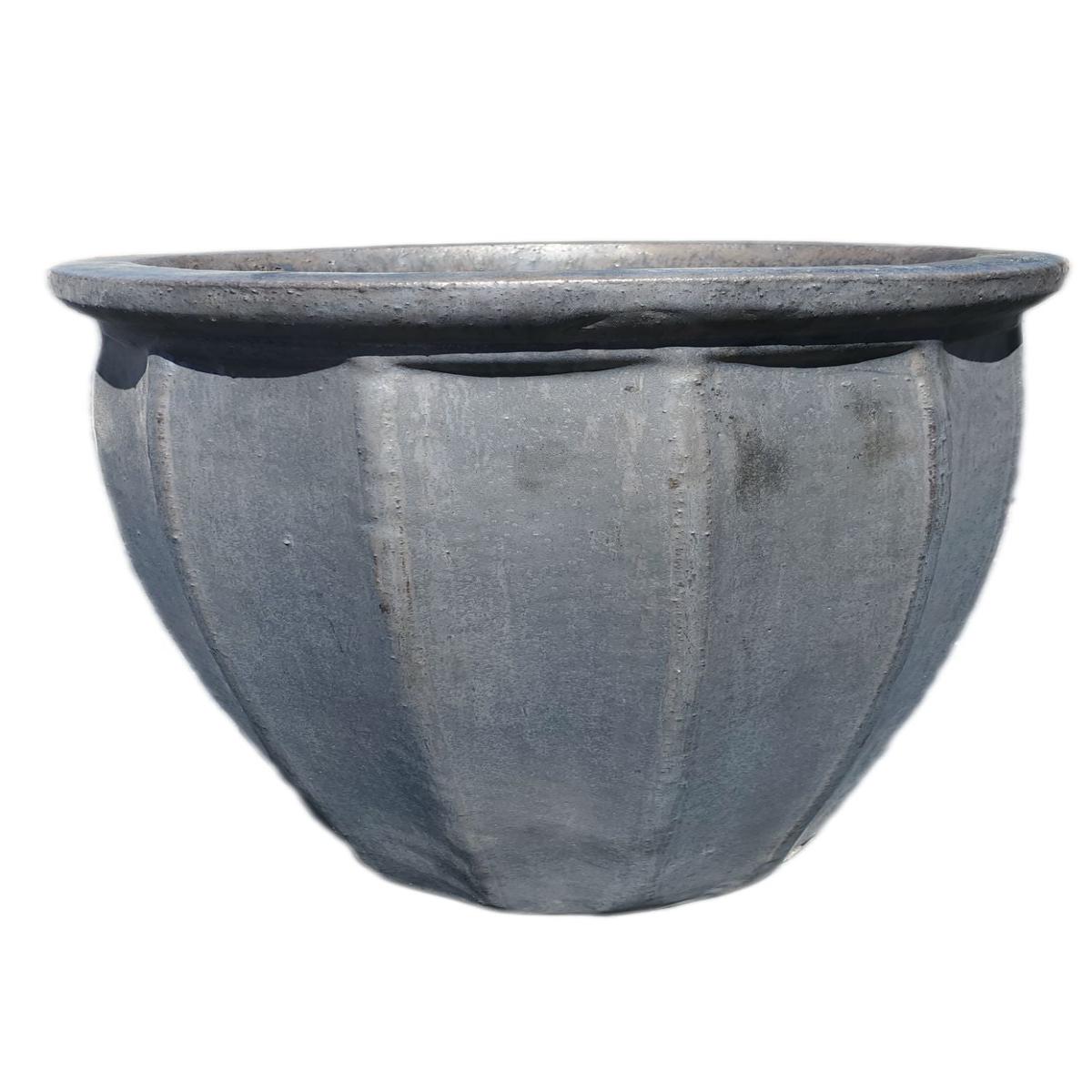 9032C8A - Matte Black Fluted Ceramic Planter with Lip - 16" x 16" x 22" / Matte Black