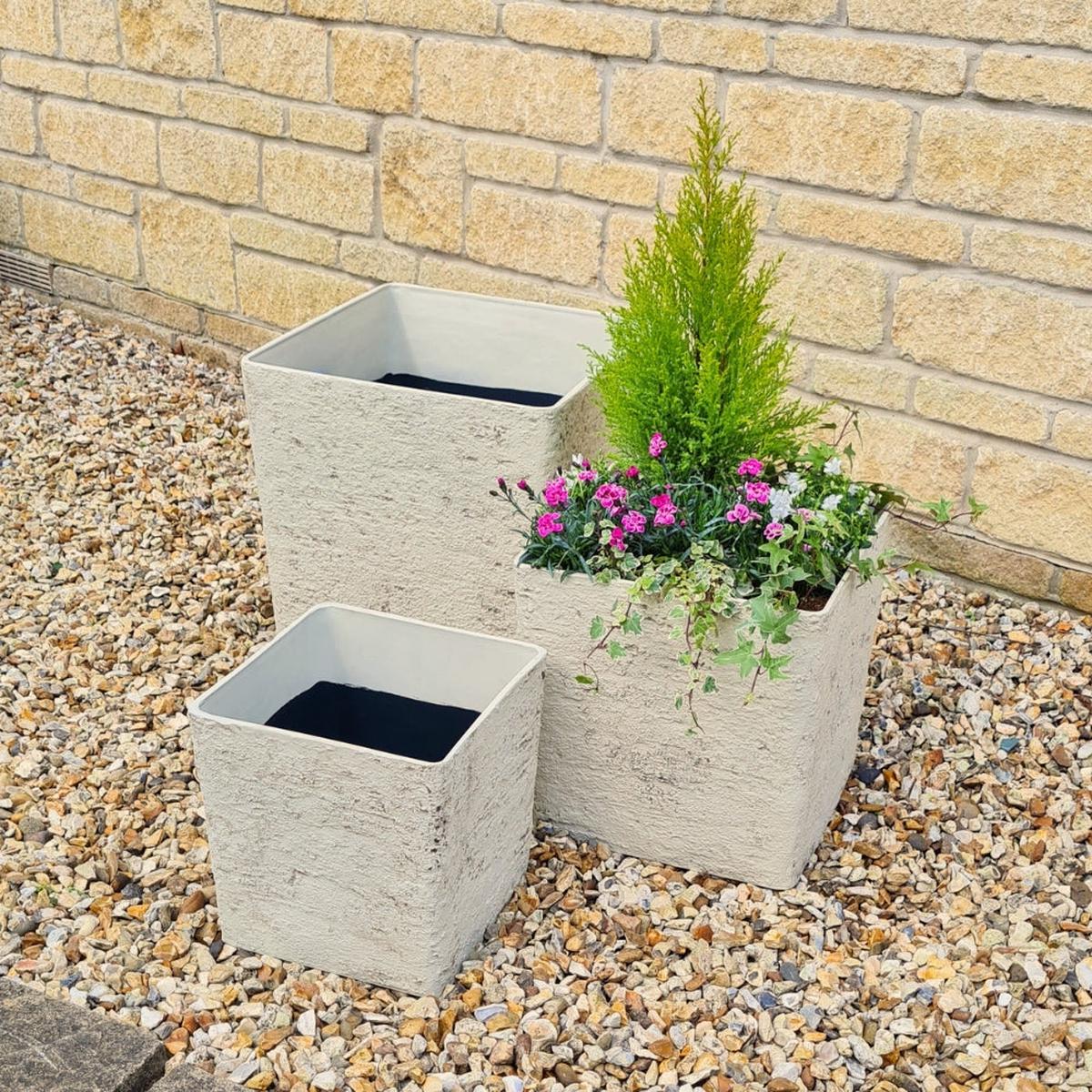 Stone Effect Square Garden Plant Pot