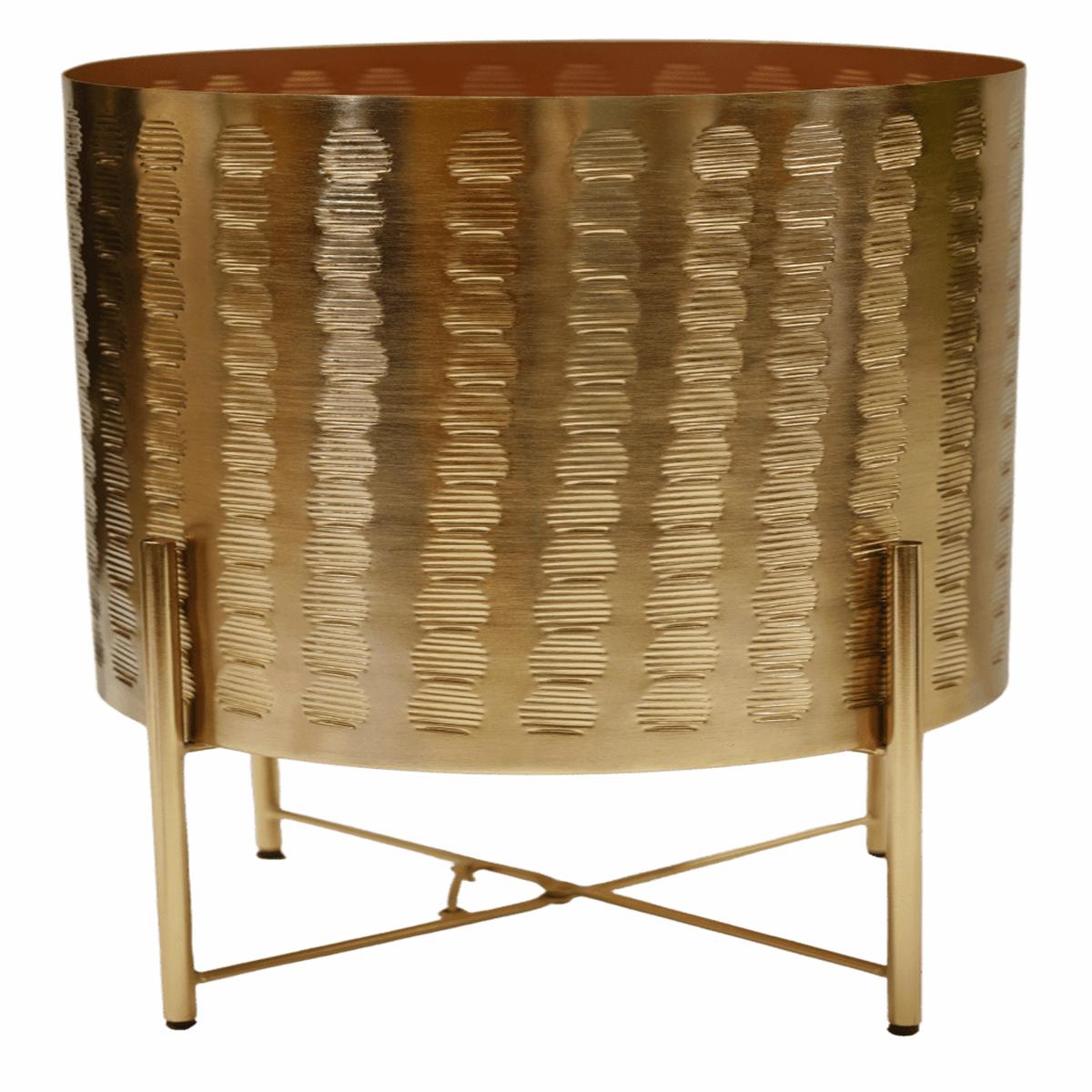 Zendaya Gold Embossed Metal Planter with Stand