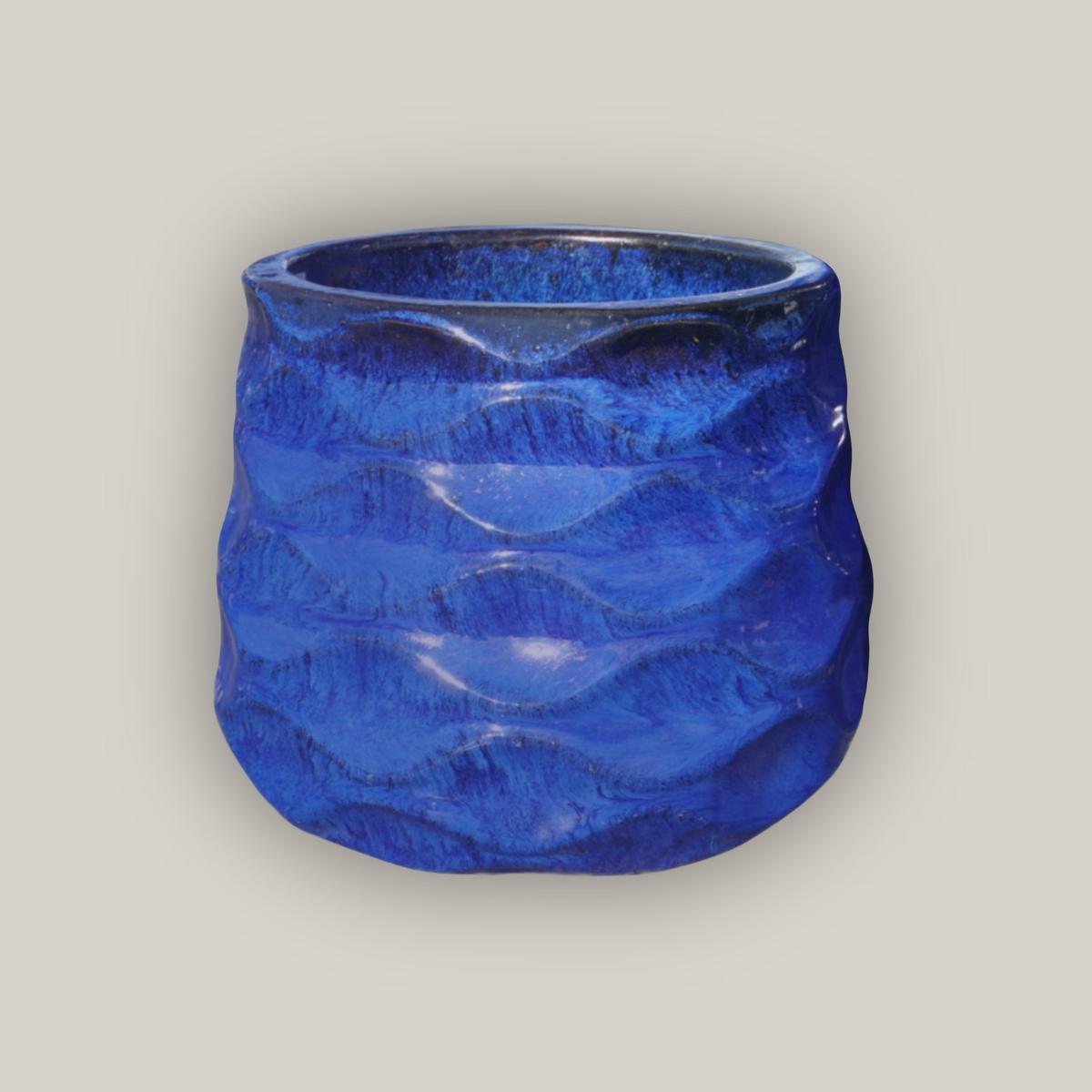 6101H47 - Blue Modern Wave Round Ceramic Pot - 12" x 12" x 12" | Blue