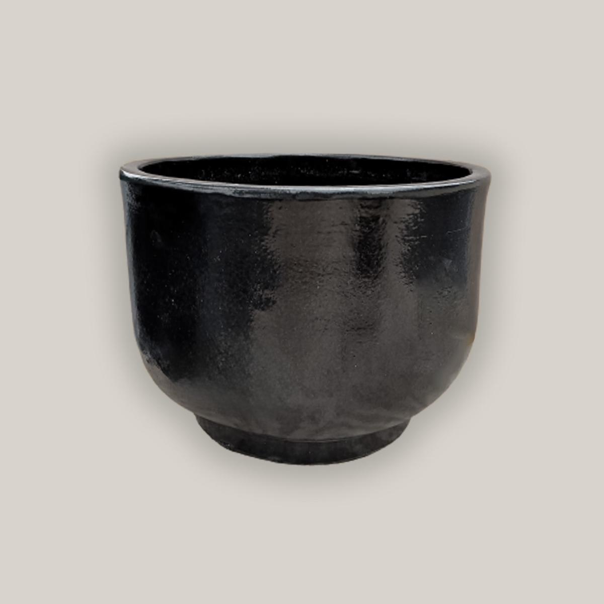 3043L1 - Black Contemporary Low Ceramic Bowl - 16" x 16" x 12"