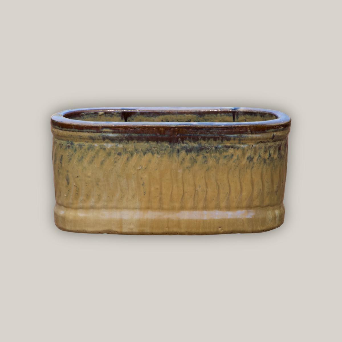8435N60 - Cream/Mix Brown Athena Wide Oval Ceramic Planter - 12" x 24" x 12" / Cream/Mix Brown