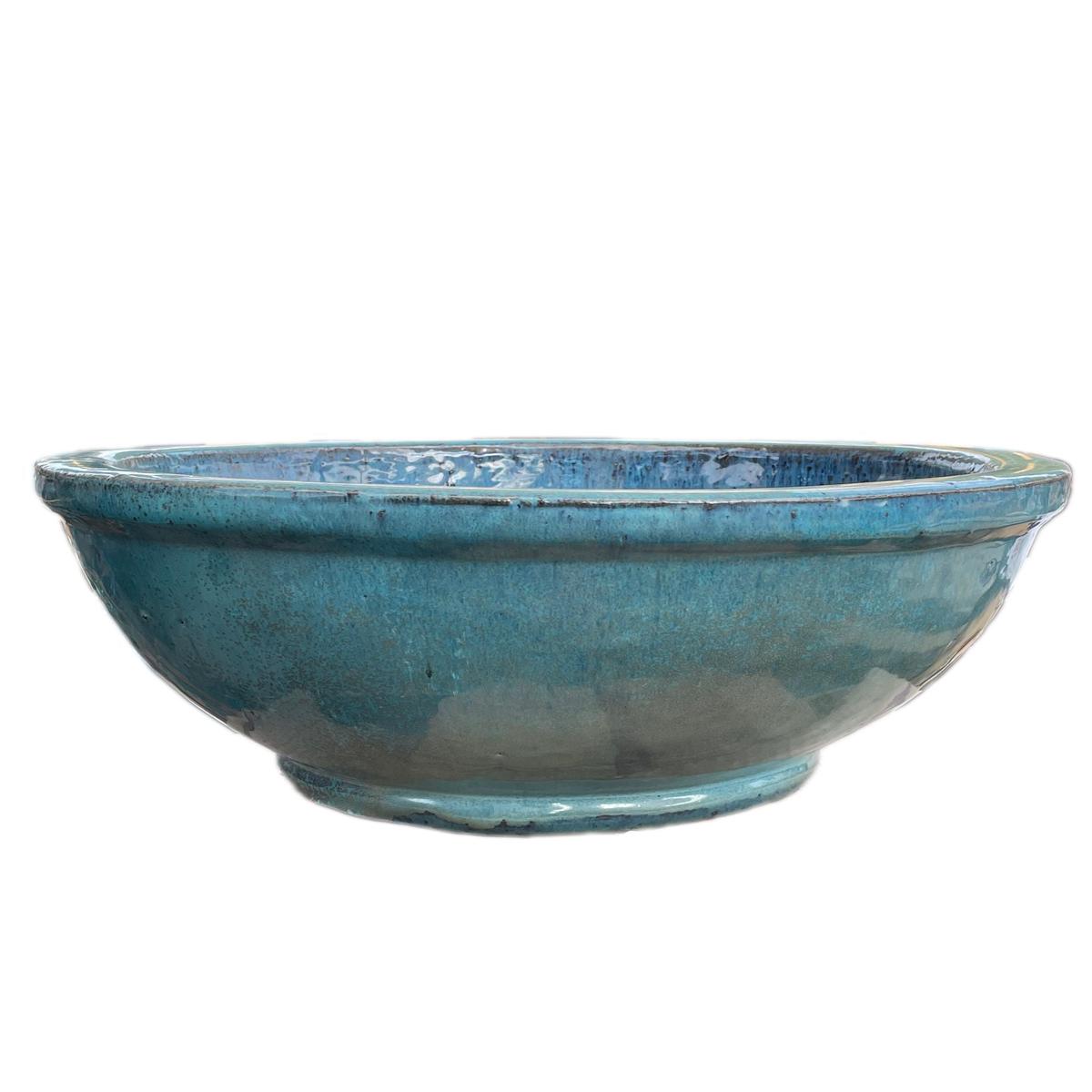 8841N19 - Marble Green Large Ceramic Wide Bowl - 20" x 20" x 8" / Marble Green