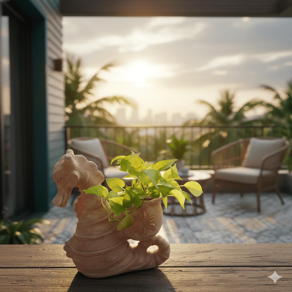 Seashell Seahorse Earthen Planter