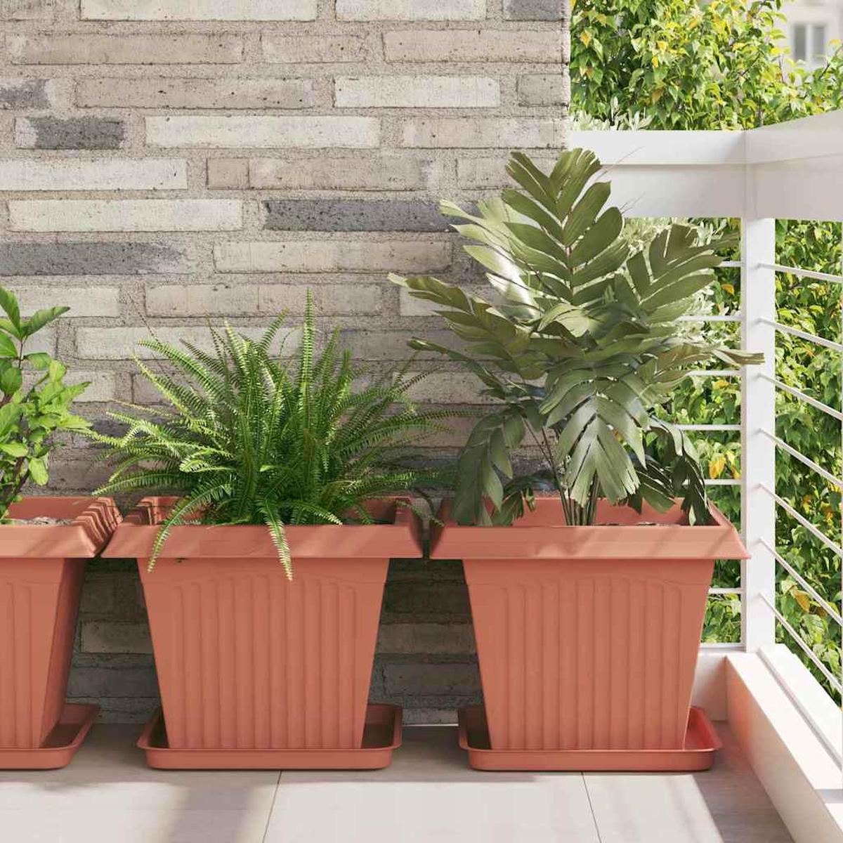 vidaXL Square Flower Pot 6 pcs Brick Red 43 x 43 x 33.5 cm Plastic
