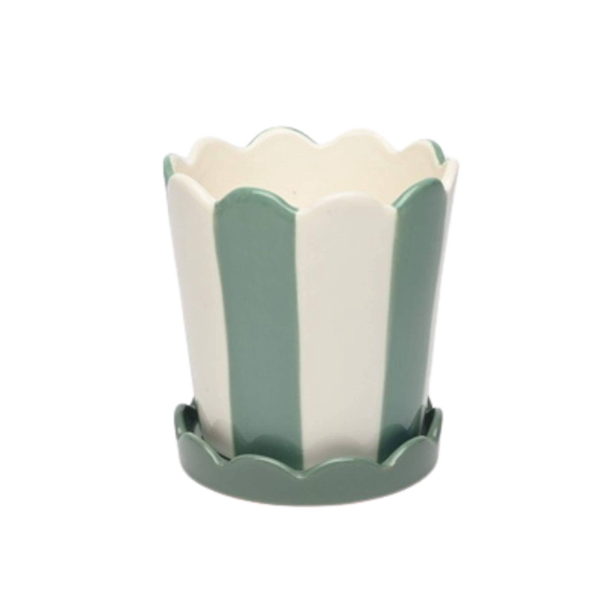 White & Blue Pot w/ Scalloped Saucer