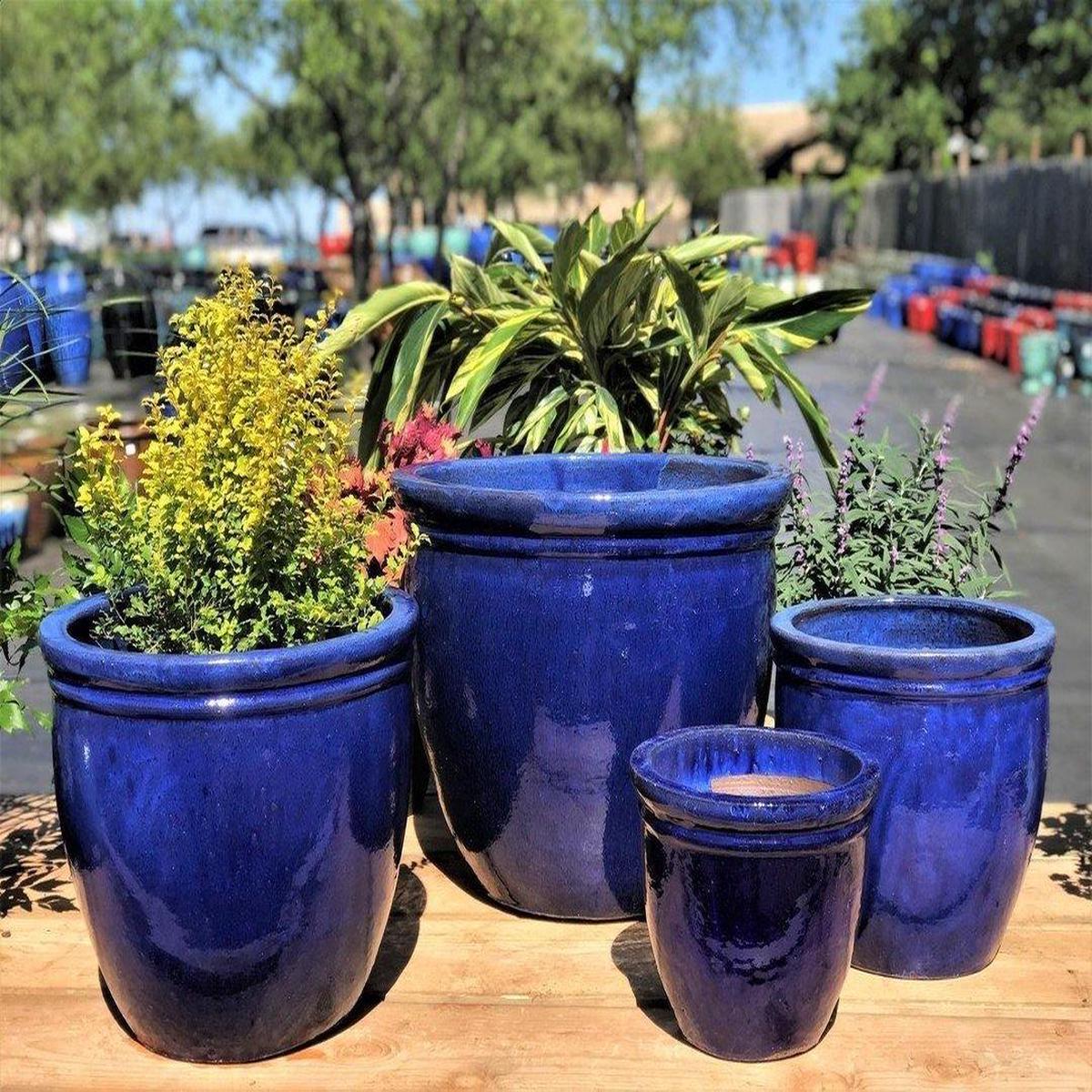 8454N8 - Blue Double Rim Ceramic Planter - 25" x 25" x 21" | Blue