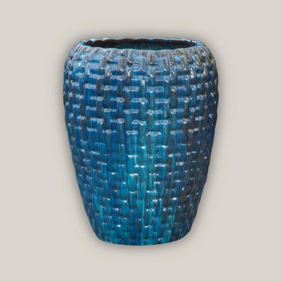 9700C3 8211 Aqua Tall Ceramic Woven Planter 8211 318221 x 318221 x 398221 Aqua