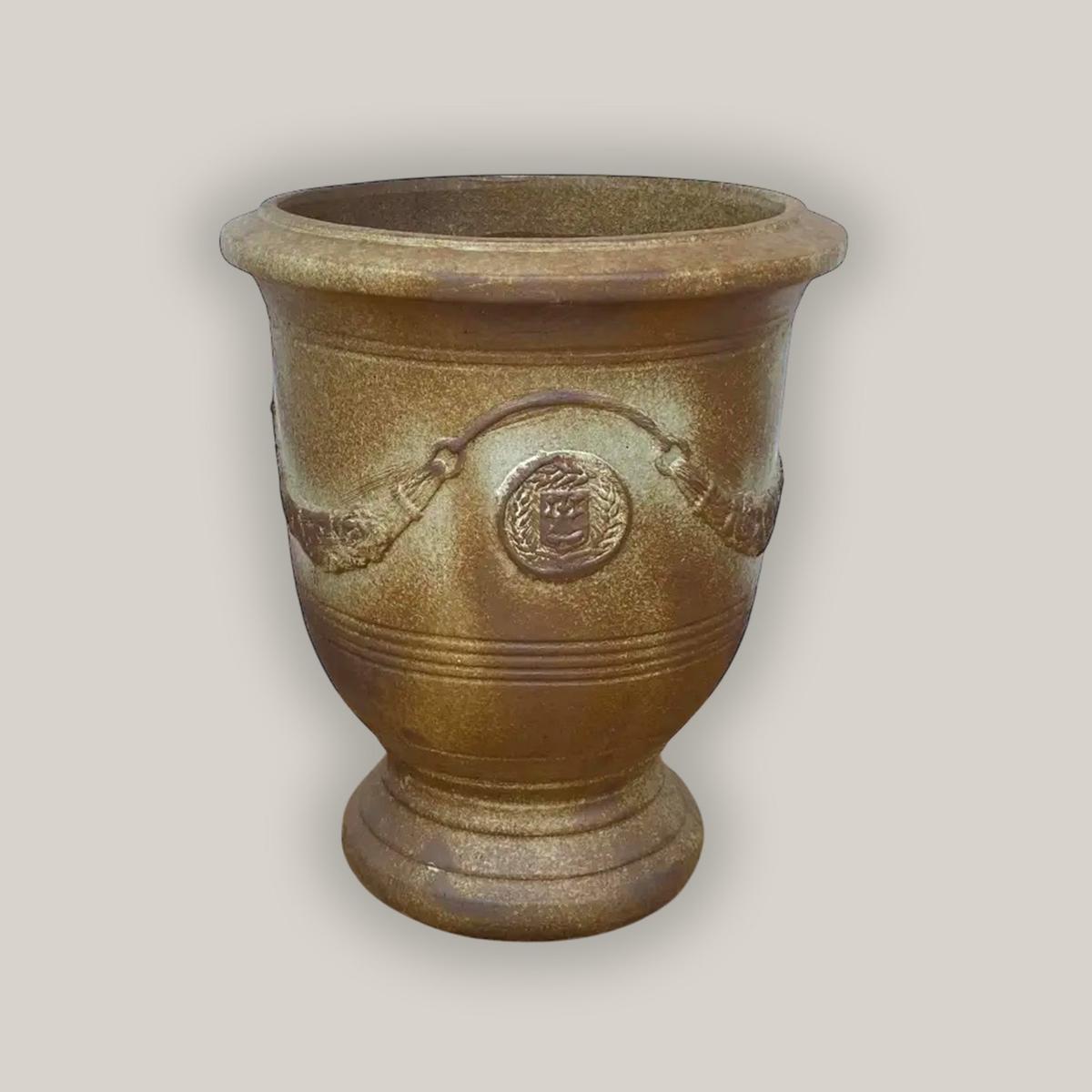 3017L99 - Medallion Ceramic Urn Planter - 18" x 18" x 22" / Iron Finish