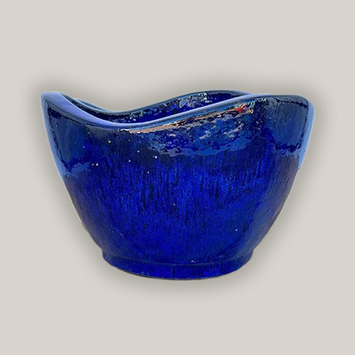 6030H47 - Blue Wavy Rim Low Bowl - 14" x 14" x 8" | Blue | Ceramic