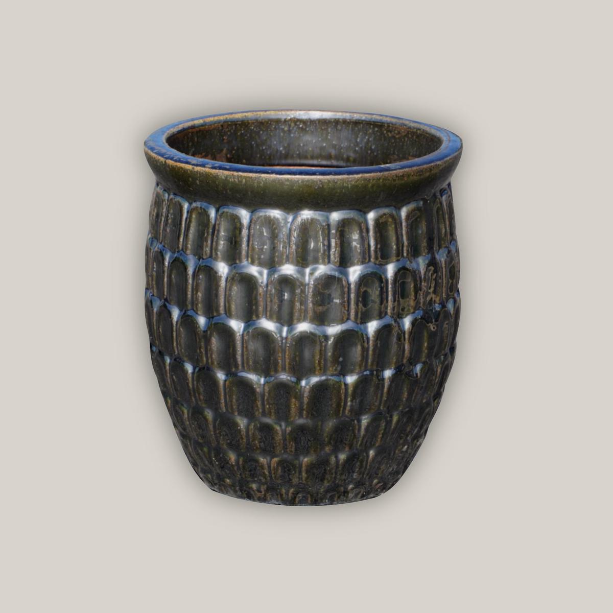 6051H34 - Glossy Black Dragon Scale Pot - 15" x 15" x 15"