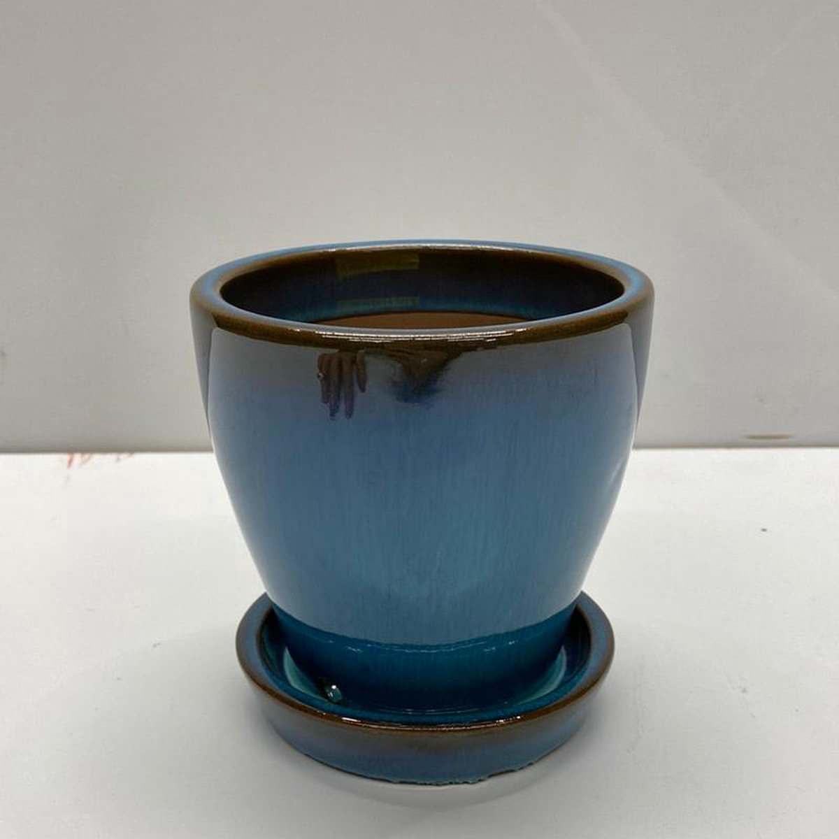 438243 Pot With Attached Saucer Green