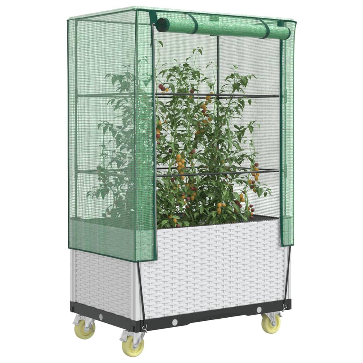 vidaXL Raised Bed with Cover and WheelsRattan Look80x50x182 cm
