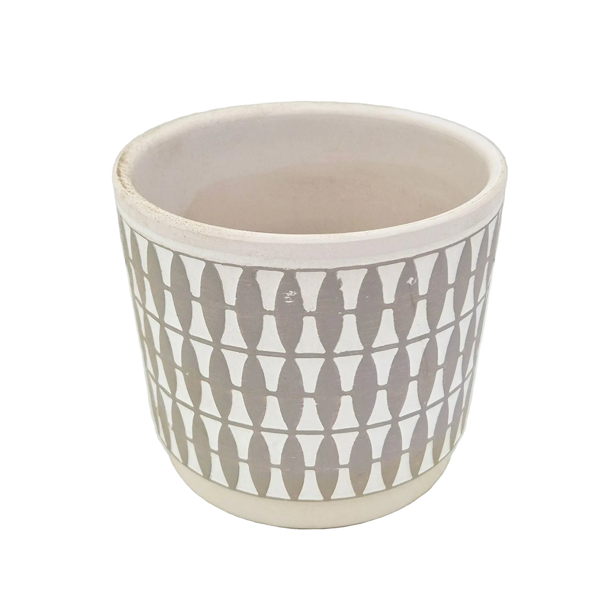 White & Grey Geometric Matte 10cm Plant Pot