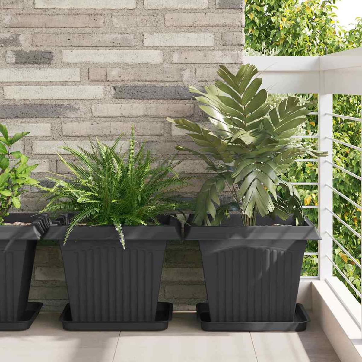 vidaXL Square Flower Pot 6 pcs Black 43 x 43 x 33.5 cm Plastic