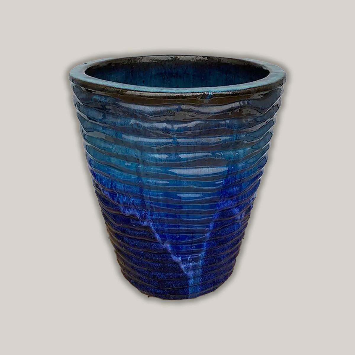 8036N33 - Marble Green/Blue Ripple Cone Pot - 12" x 12" x 14" | Marble Green/Blue | Ceramic