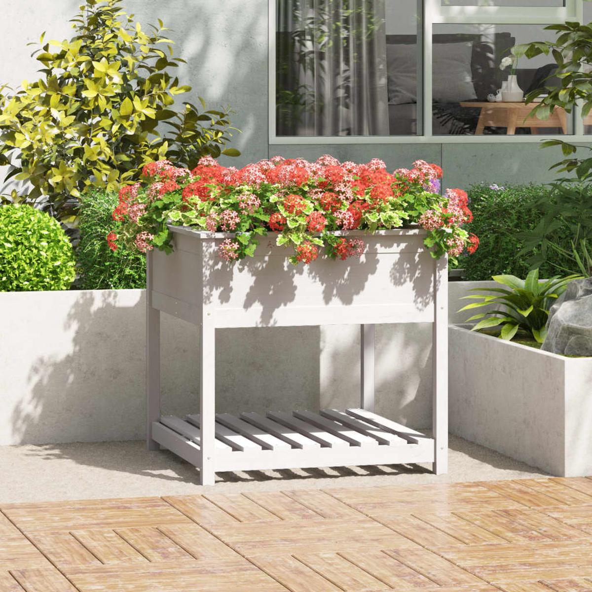 vidaXL Planter with Shelf White 82.5x82.5x81 cm Solid Wood Pine