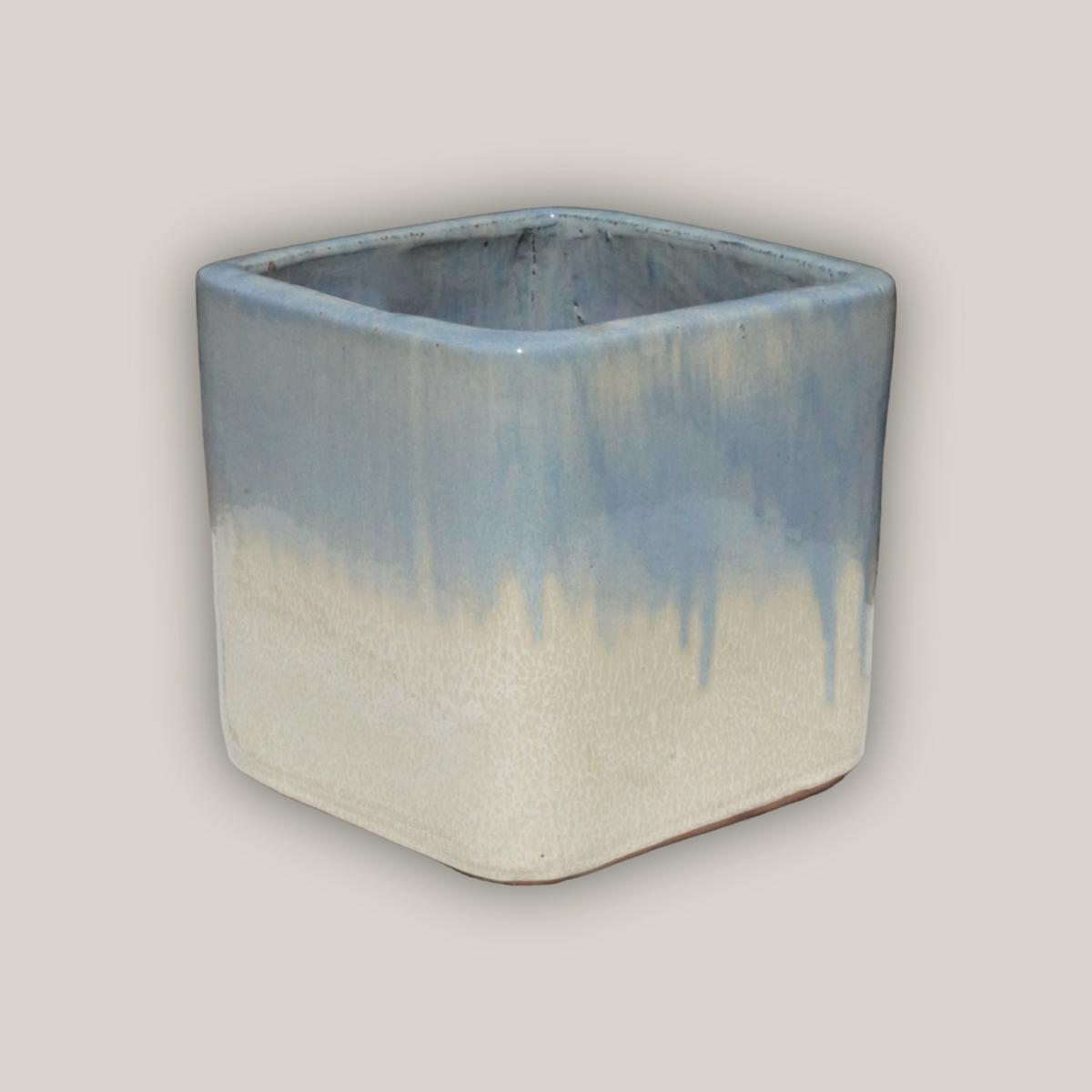 294M22 8211 BlueCream Ceramic Cubed Flowerpot 8211 128221 x 128221 x 118221 BlueCream