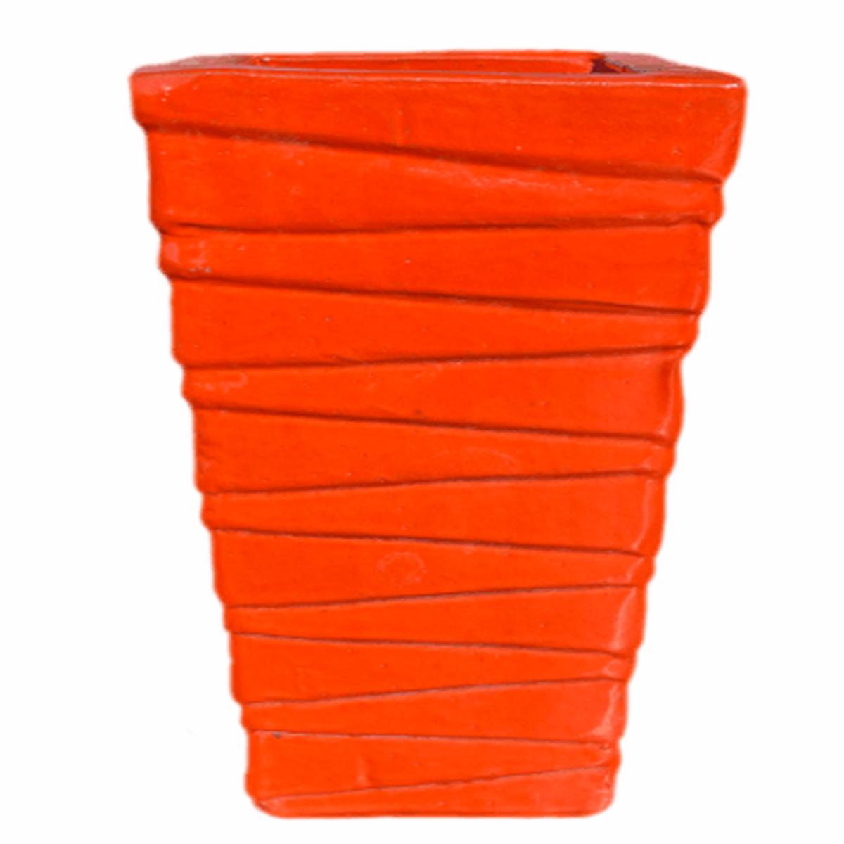 8625S26 - Pumpkin Spice Jagged Line Ceramic Square Planter - 11" x 11" x 24" / Pumpkin Spice